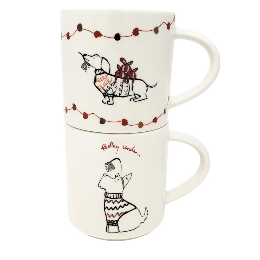 NIB RADLEY London DOG SCOTTIE & DACHSHUND Stackable COFFEE MUG Tea Cup Gift‎ Set